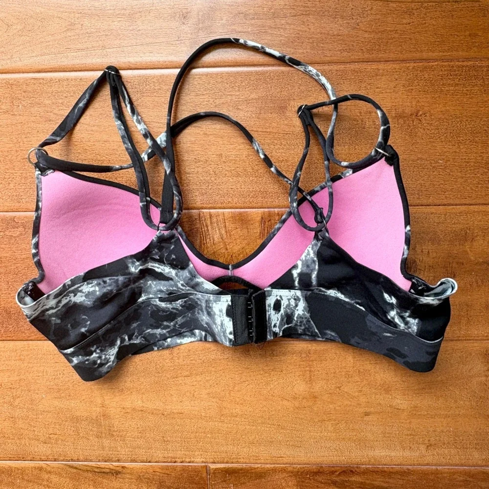 Victoria's Secret PINK Bonded Push-Up Bra Marble Print Women Medium Black White